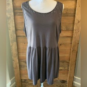 Torrid Babydoll Feather Soft Embroidered Club Crew Neck Tank Tie Back Gray 3